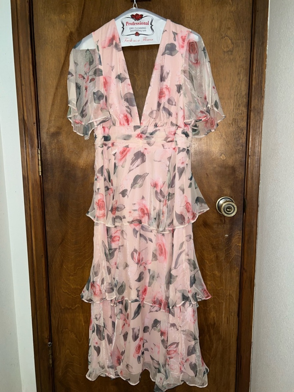 Lulu's Pink Floral Tiered V-Neck Maxi Dress - Picture 5 of 7